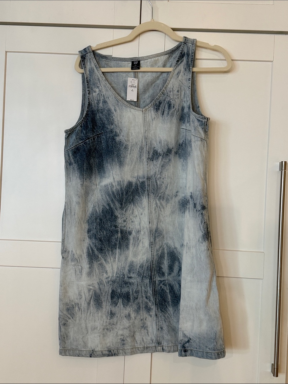 GAP Blue and White Tie-Dye Denim Tank Dress